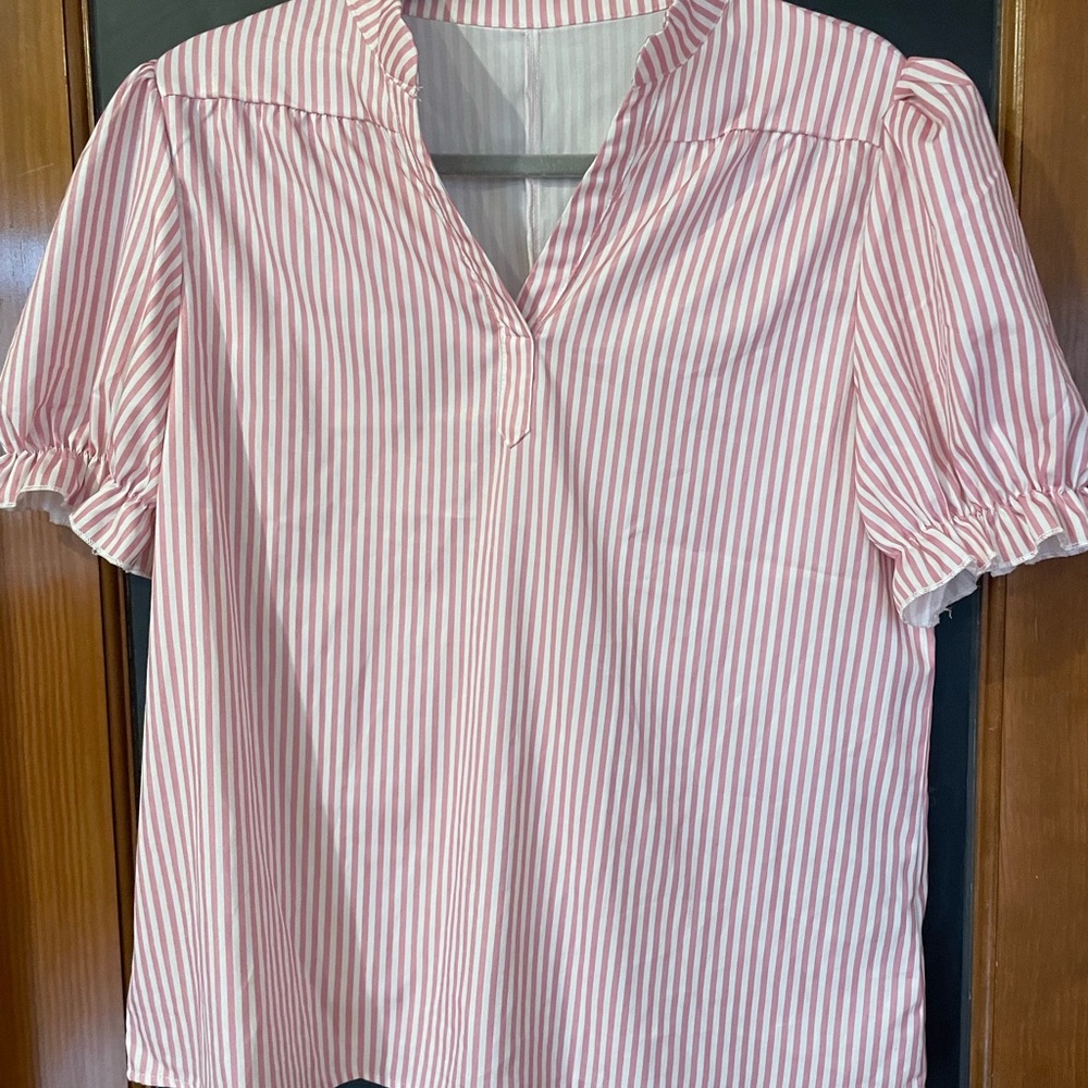 SHEIN Pink and White Striped Blouse